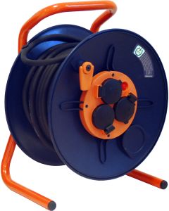 Haspel met 25 m kabel 3 x 2,5 met 3 kontaktdozen + randaarde