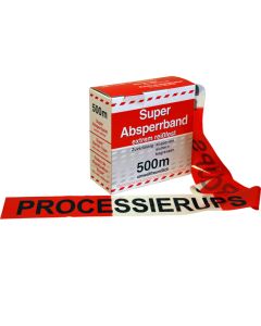 Afzetband rood / wit met de tekst "PROCESSIERUPS" a 500 mtr.